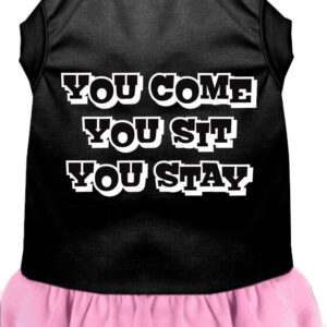 You Come, You Sit, You Stay Screen Print Dress Black with Light Pink Med