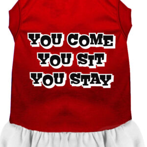 You Come, You Sit, You Stay Screen Print Dress Red with White Med