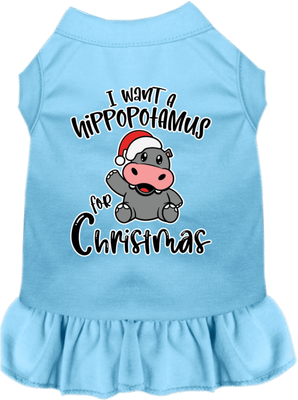 Hippo for Christmas Screen Print Dog Dress Baby Blue Size LG