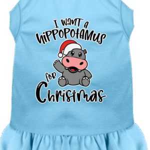 Hippo for Christmas Screen Print Dog Dress Baby Blue Size XXL