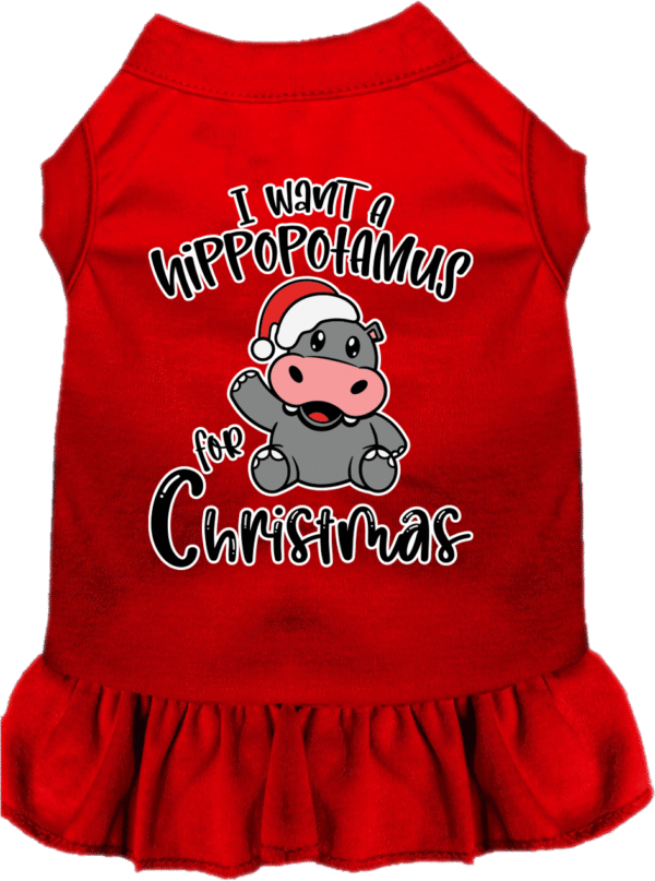 Hippo for Christmas Screen Print Dog Dress Red Size XXL