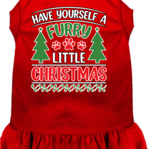 Furry Little Christmas Screen Print Dog Dress Red Size MD