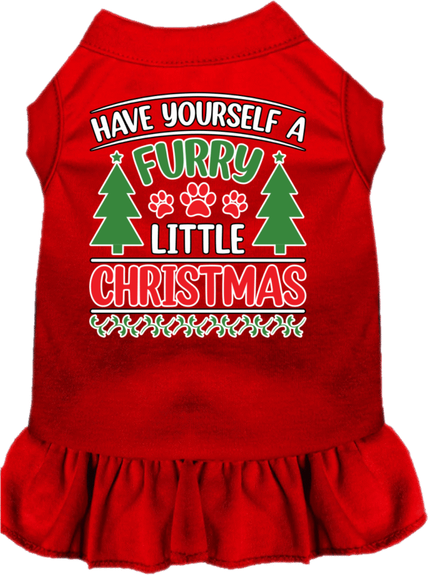 Furry Little Christmas Screen Print Dog Dress Red Size MD