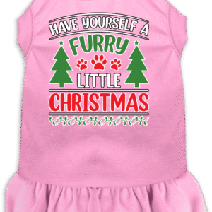 Furry Little Christmas Screen Print Dog Dress Light Pink Size XXL