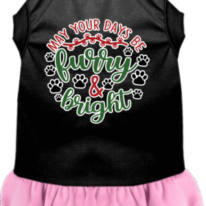 Furry and Bright Screen Print Dog Dress Black with Light Pink Size LG