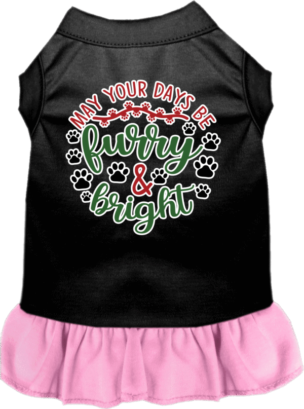 Furry and Bright Screen Print Dog Dress Black with Light Pink Size LG