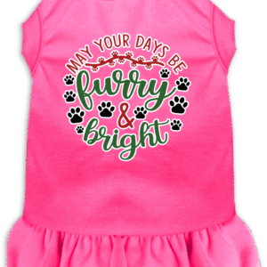 Furry and Bright Screen Print Dog Dress Bright Pink Size MD