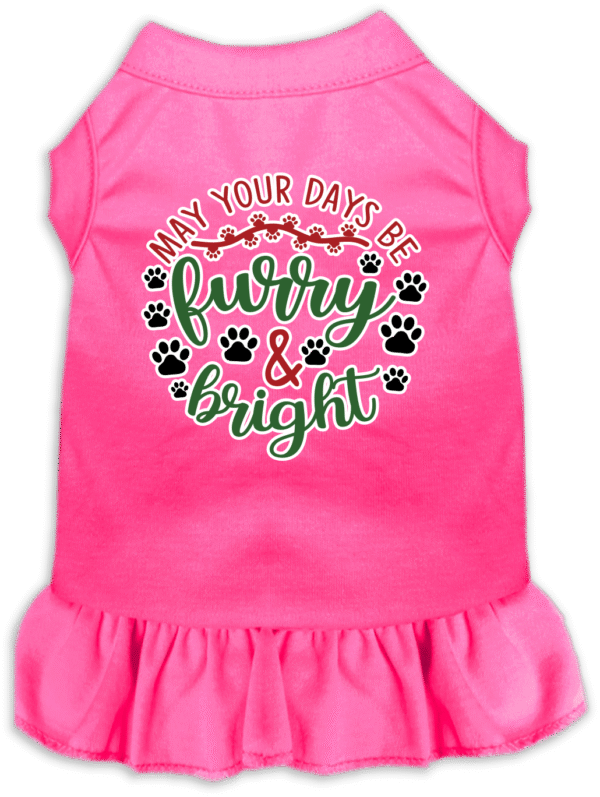 Furry and Bright Screen Print Dog Dress Bright Pink Size MD