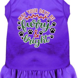 Furry and Bright Screen Print Dog Dress Purple Size XL