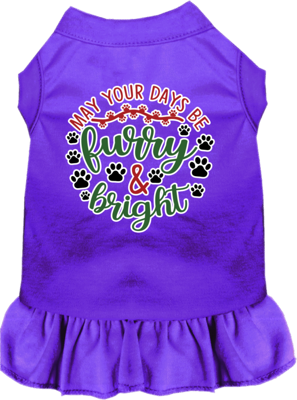 Furry and Bright Screen Print Dog Dress Purple Size XL