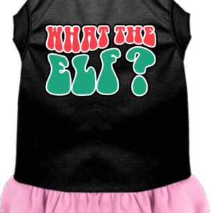 What the Elf Screen Print Dog Dress Black with Light Pink Size XL
