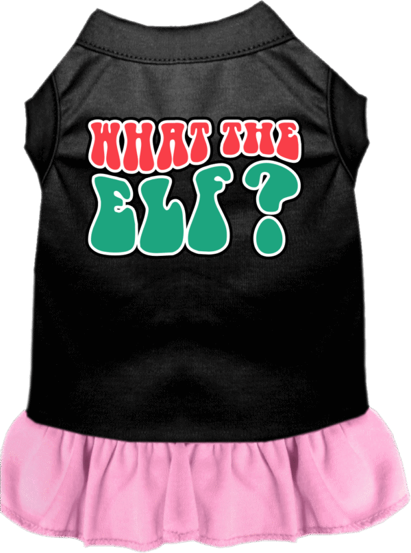 What the Elf Screen Print Dog Dress Black with Light Pink Size XL