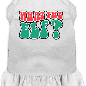 What the Elf Screen Print Dog Dress White Size XXL