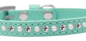 Pearl and Clear Crystal Size 12 Aqua Puppy Collar