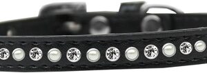 Pearl and Clear Crystal Size 12 Black Puppy Collar