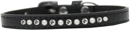 611-04-BK-12.jpg Pearl and Clear Crystal Size 12 Black Puppy Collar
