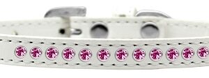 Bright Pink Crystal Size 8 White Puppy Collar