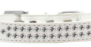 Two Row Clear Crystal Size 16 White Dog Collar