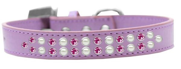 613-05-LV-12.jpg Two Row Pearl and Pink Crystal Size 12 Lavender Dog Collar