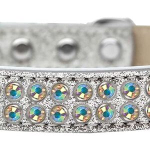 Two Row AB Crystal Size 14 Silver Ice Cream Dog Collar
