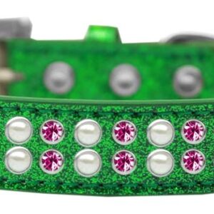 Two Row Pearl and Pink Crystal Size 20 Emerald Green Ice Cream Dog Collar