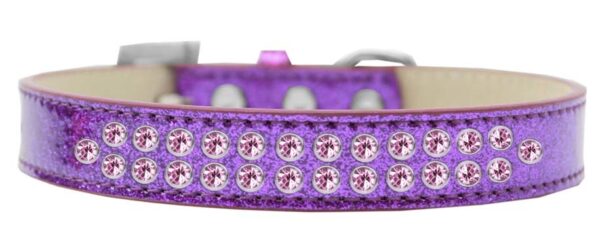 614-06-PR-20.jpg Two Row Light Pink Crystal Size 20 Purple Ice Cream Dog Collar