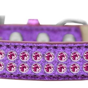 Two Row Bright Pink Crystal Size 20 Purple Ice Cream Dog Collar