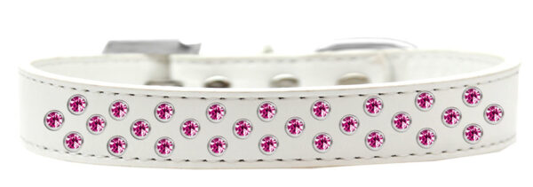 615-04-WT-12.jpg Sprinkles Dog Collar Bright Pink Crystals Size 12 White