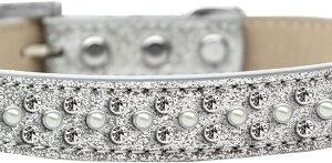 Sprinkles Ice Cream Dog Collar Pearl and Clear Crystals Size 18 Silver