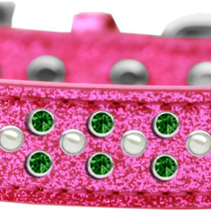 Sprinkles Ice Cream Dog Collar Pearl and Emerald Green Crystals Size 16 Pink