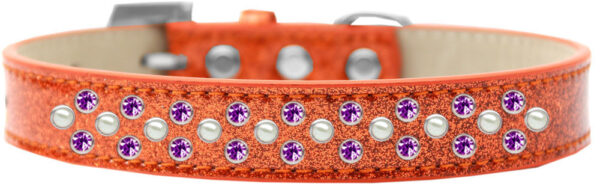 616-20-OR-16.jpg Sprinkles Ice Cream Dog Collar Pearl and Purple Crystals Size 16 Orange
