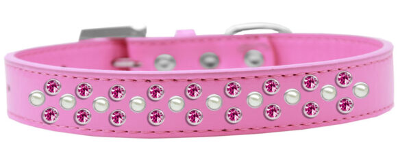 616-4-BPK-18.jpg Sprinkles Dog Collar Pearl and Bright Pink Crystals Size 18 Bright Pink