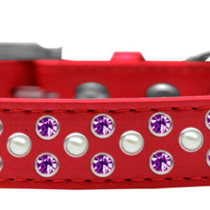 Sprinkles Dog Collar Pearl and Purple Crystals Size 20 Red