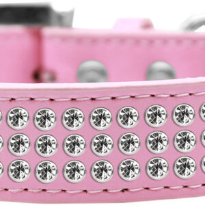 Three Row Clear Crystal Dog Collar Light Pink Size 14