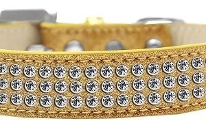 Three Row Clear Crystal Ice Cream Dog Collar Gold Size 18