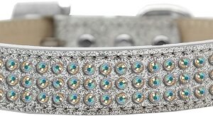Three Row AB Crystal Ice Cream Dog Collar Silver Size 12