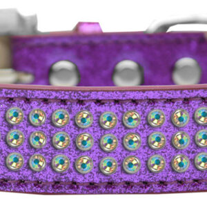 Three Row AB Crystal Ice Cream Dog Collar Purple Size 14