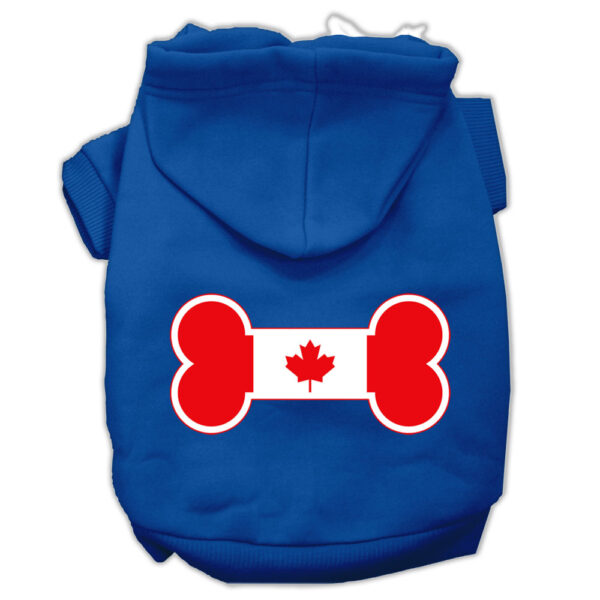 Bone Shaped Canadian Flag Screen Print Pet Hoodies Blue XS