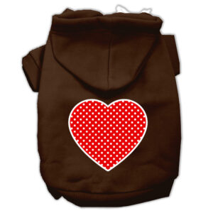Red Swiss Dot Heart Screen Print Pet Hoodies Brown Size Sm