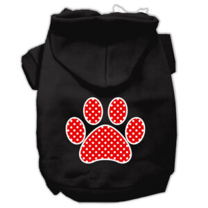 Red Swiss Dot Paw Screen Print Pet Hoodies Black Size Med