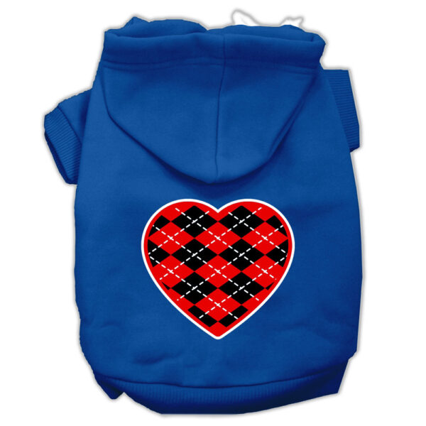 Argyle Heart Red Screen Print Pet Hoodies Blue Size XXXL