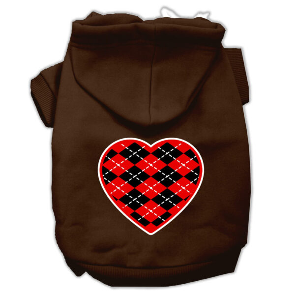 Argyle Heart Red Screen Print Pet Hoodies Brown Size XXXL