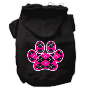 Argyle Paw Pink Screen Print Pet Hoodies Black Size XL