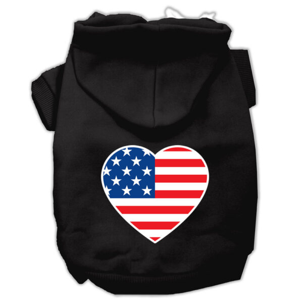 American Flag Heart Screen Print Pet Hoodies Black Size XS