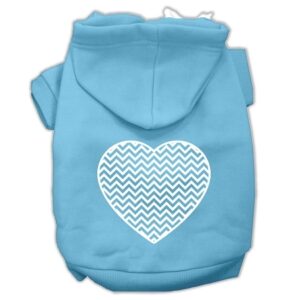Chevron Heart Screen Print Dog Pet Hoodies Baby Blue Size Sm