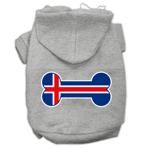 Bone Shaped Iceland Flag Screen Print Pet Hoodies Grey S