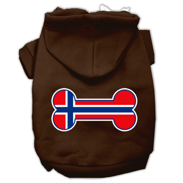Bone Shaped Norway Flag Screen Print Pet Hoodies Brown XS