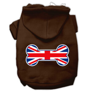 Bone Shaped United Kingdom (Union Jack) Flag Screen Print Pet Hoodies Brown Size Sm