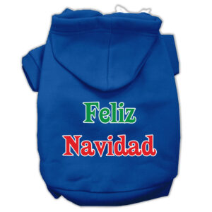 Feliz Navidad Screen Print Pet Hoodies Blue XXXL