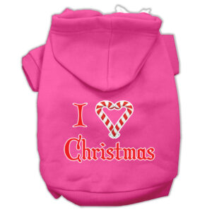 I Heart Christmas Screen Print Pet Hoodies Bright Pink Size XXL